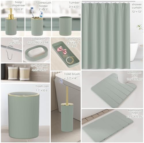 Sage Green and Gold Bathroom Accessories Set - Image 2