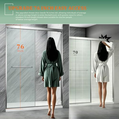 60" W x 76" H Tall Glass Shower Door Brushed Nickel - Image 2