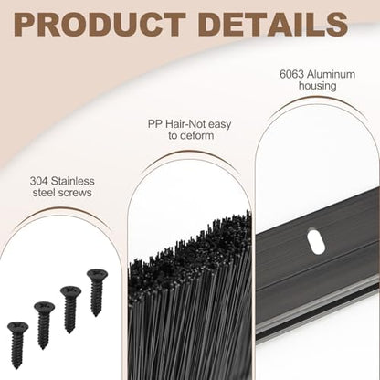 8-Pack Garage Door Brush Seal – Cepia Black Bottom Sweep – Roll-Up Door - Image 3