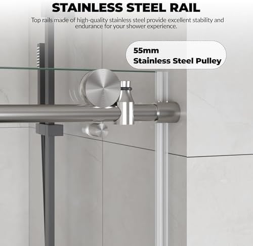 Frameless Sliding Shower Door 56–60 inch W x 76 inch H, Sliding Shower Door - Image 3