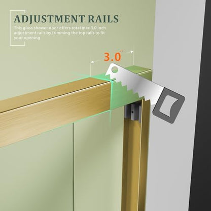 Brushed Gold Glass Shower Door, 45~48" W x 72" H Semi-Frameless Glass Door - Image 4