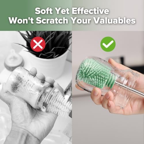 Haakaa Silicone Cleaning Brush for Baby Bottles & Crevices, Pea Green - Image 5