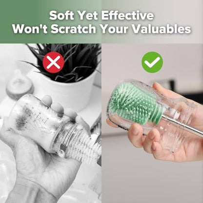 Haakaa Silicone Cleaning Brush for Baby Bottles & Crevices, Pea Green - Image 5