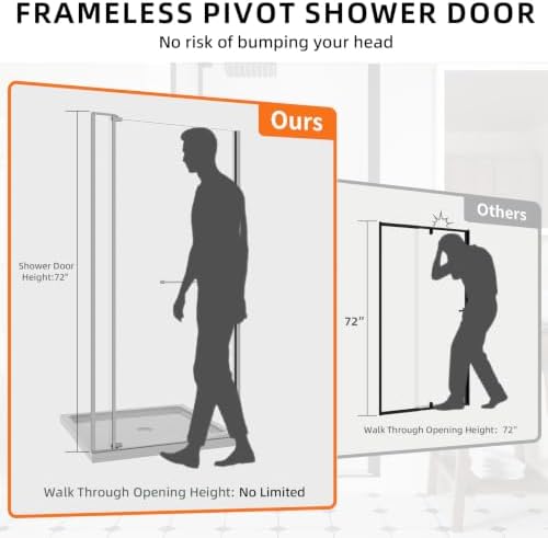 ACE DECOR 28-32" W x 72" H Frameless Pivot Shower Door, Brushed Nickel - Image 3