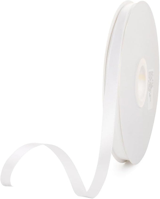 3/8" x 100 Yards White Polyester Satin Ribbon Single Faced Bulk Fabric Ribbons for Gift Wrapping, Crafting and DIY Projects, Scrapbooking, Bows and Card Making
