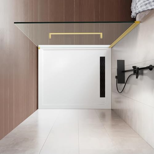 36" W x 76" H Frameless Fixed Glass Shower Door, Brushed Gold - Image 7