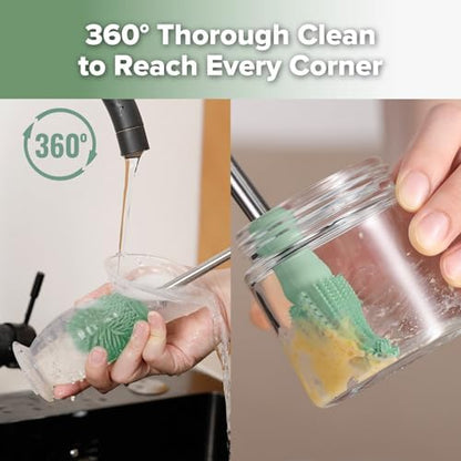 Haakaa Silicone Cleaning Brush for Baby Bottles & Crevices, Pea Green - Image 3