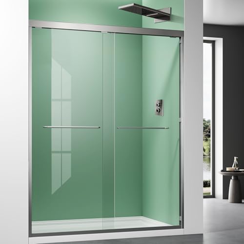 60" W x 76" H Tall Glass Shower Door Brushed Nickel by Glazenclos