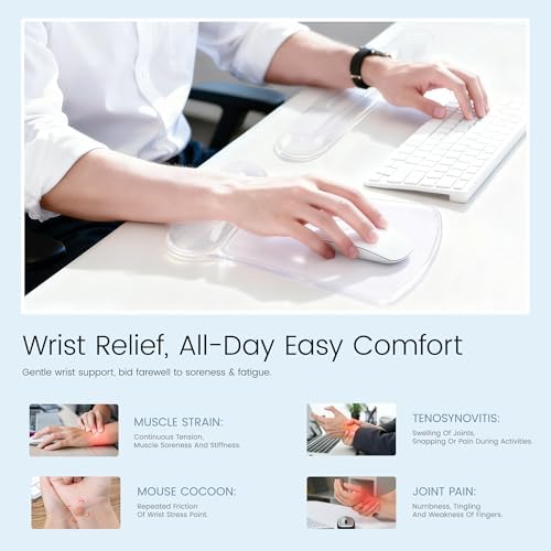 Ospelelf Clear Mouse Pad with Wrist Rest and Ergonomic Gel Keyboard Hand Wrist - Image 2