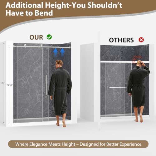 55"-60" W X 78" H Frameless Sliding Shower Doors Brushed Nickel - Image 2