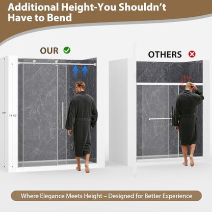 55"-60" W X 78" H Frameless Sliding Shower Doors Brushed Nickel - Image 2