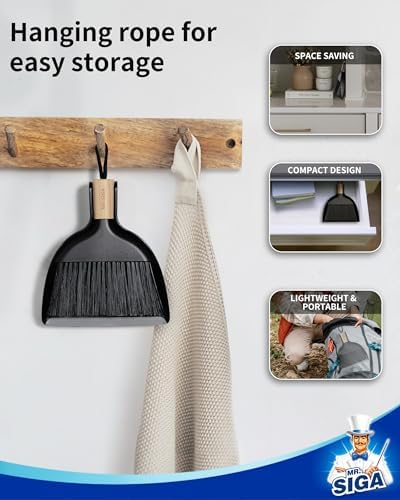 MR.SIGA Mini Dustpan and Brush Set, Bamboo Handle, 1 Set - Image 6