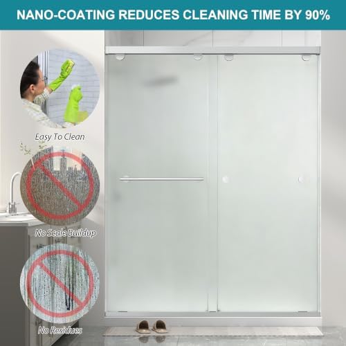 Frameless Double Sliding Frosted Shower Door, 55-60" Wx76 H, 5/16" Nickel - Image 7