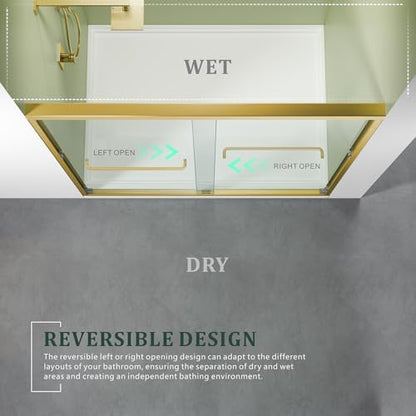 Brushed Gold Glass Shower Door, 45~48" W x 72" H Semi-Frameless Glass Door - Image 2