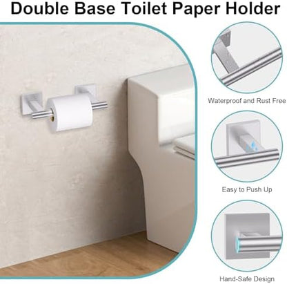 Brushed Nickel Bathroom Hardware Towel Bar Set, 5 Pieces Double Dase Toilet - Image 4