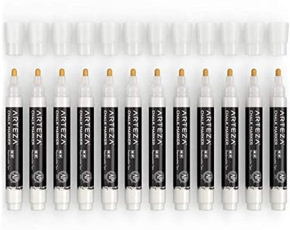 ARTEZA Liquid White Chalk Markers Set of 12, Fine Tip, Washable Water-Based Pens for Chalkboards, Glass, Car Windows, Restaurant Menu Boards and Signs