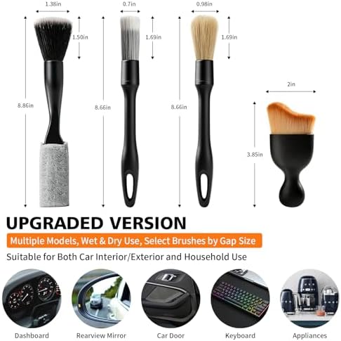 8PCS Car Detailing Brush Set, Car Interior and Exterior Soft Bristle Cleaning - Image 2
