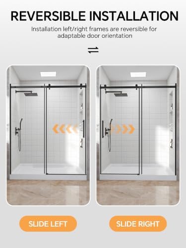 Frameless Glass Shower Door 56-60" W x 72" H, Matte Black - Image 6