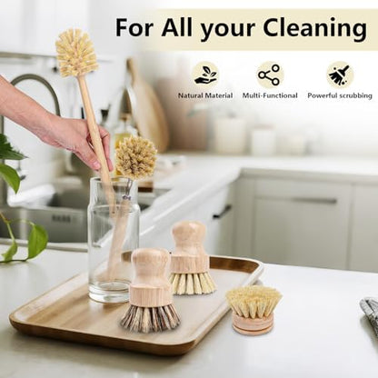 5 Pack Bamboo Dish Brush Set - Image 7