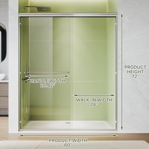 ELEGANT Double Sliding Shower Door 56-60" W x 72" H, Semi-Frameless Bypass - Image 2