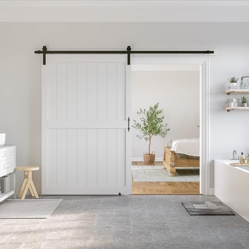SMARTSTANDARD 54" x 84" White Sliding Barn Door by SMARTSTANDARD