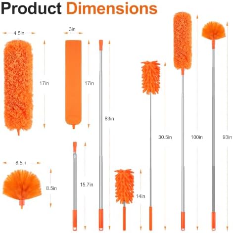 Cobweb Duster with Extension Pole, Pole5-Piece Spider Web Brush with Pole Kit - Image 2