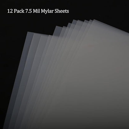 12 Pack 7 mil Blank Stencil Sheets 12 x 24 inch Mylar Sheet, Acetate Sheets for Crafts, Milky Translucent PET Template Material