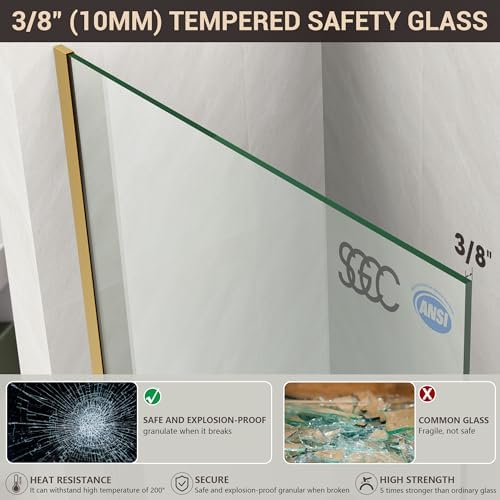 36" W x 76" H Frameless Fixed Glass Shower Door, Brushed Gold - Image 5