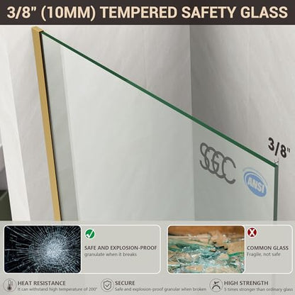 36" W x 76" H Frameless Fixed Glass Shower Door, Brushed Gold - Image 5