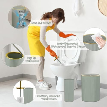 Sage Green and Gold Bathroom Accessories Set - Image 4