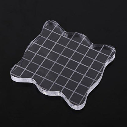 1PC Acrylic Stamp Blocks with Grid Lines, Transparent with Curve Edges Essential Stamping Tools for Scrapbooking Crafts Making (7.5x7.5cm)