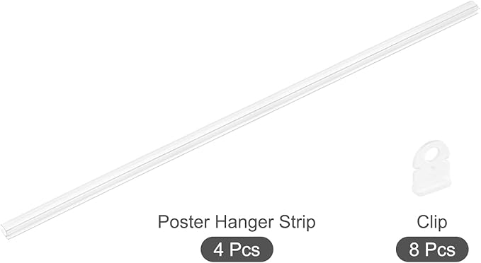 MECCANIXITY PVC Poster Hanger Rail Poster Strip Bar 150cm/59inch Clear with Clips for Poster, Map, 4 Set