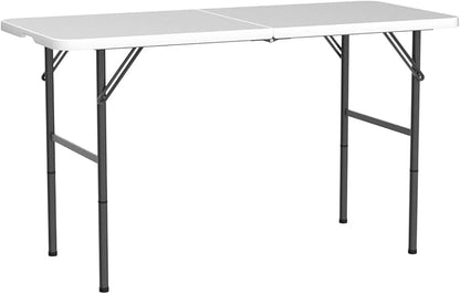 4 FT Folding Table, Plastic Portable Tables for Dining Parties Card Picnic Camping, Granite White