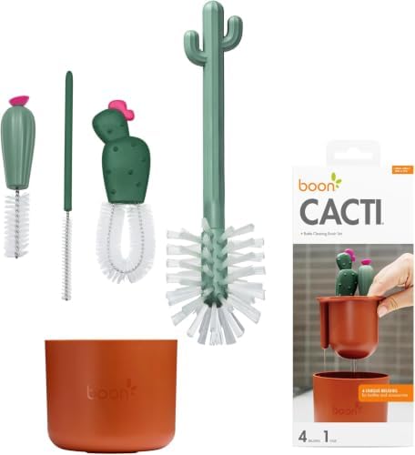 Boon Cacti Bottle Cleaning Brush Set, Terracotta, 4 Piece Set by Boon