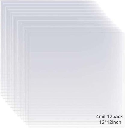 12 Pack 4 Mil Clear Mylar Stencil Sheets, 12" x 12" Blank Stencils, Reusable Template Material, Make Your Own Stencil Compatible Vinyl Cutting Maching