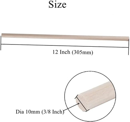 12 Pack Round Wood Dowel Rods 3/8x3/8x12 Inch Balsa Wood Sticks φ3/8 Inch Natural Wood Color Unfinished Wood for Cricut Maker Make Models of House Airplane Ship Boat DIY Wooden Model(10x10x305mm)