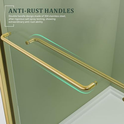Brushed Gold Glass Shower Door, 45~48" W x 72" H Semi-Frameless Glass Door - Image 6
