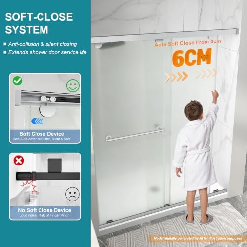 Frameless Double Sliding Frosted Shower Door, 55-60" Wx76 H, 5/16" Nickel - Image 3