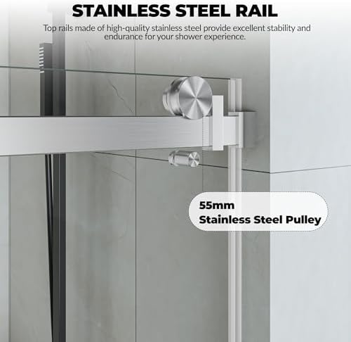 Frameless Sliding Shower Door, 44-48 Inch Width x 76 Inch Height, 1/4" Tempered - Image 2