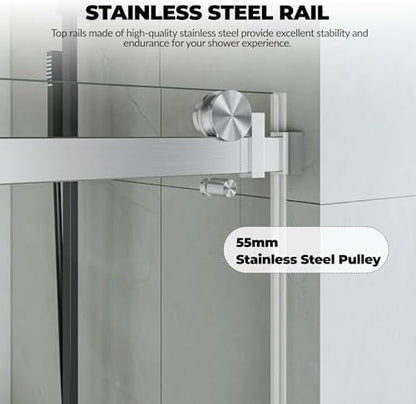 Frameless Sliding Shower Door, 44-48 Inch Width x 76 Inch Height, 1/4" Tempered - Image 2