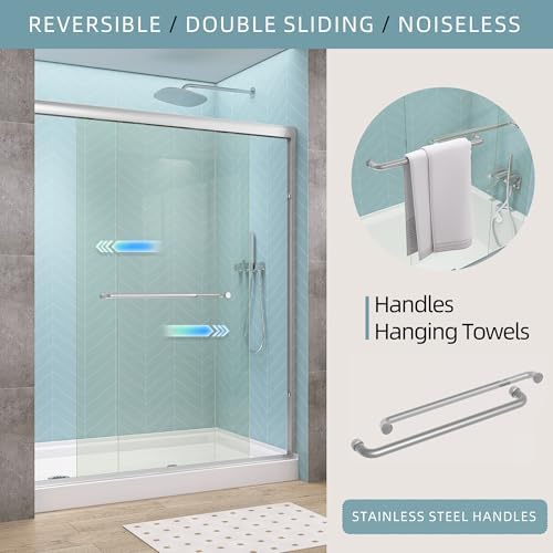 GETPRO Semi-Frameless Shower Door Double Sliding 62-66 in. W x 72 in. H Bypasss - Image 2