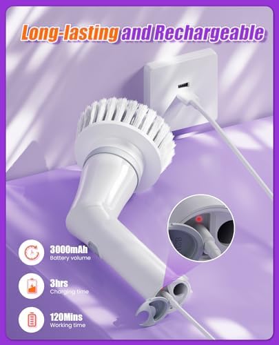 6-in-1 Cordless Electric Spin Scrubber, Extendable Reach - Image 6