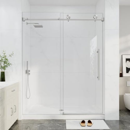55"-60" W X 78" H Frameless Sliding Shower Doors Brushed Nickel by EASYWORC