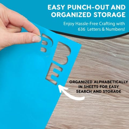 FreshCut Crafts 636 Pcs 1.5 in. Blue Bulletin Board Letters & Numbers, Capital Alphabet, Numbers, Punctuation, US Made Card Stock Punch Out Letters for Posters, Bulletin Boards, Classroom