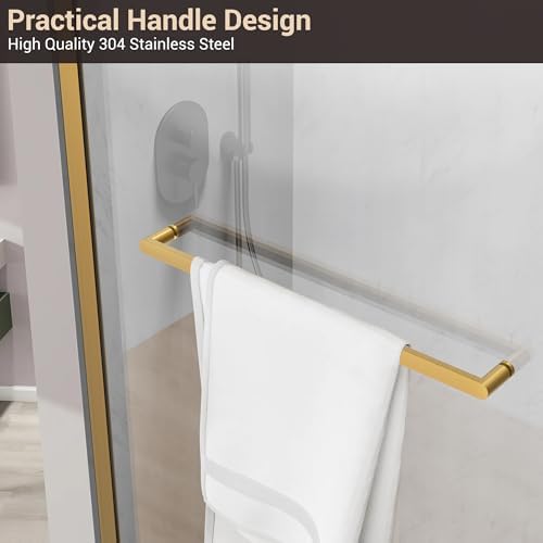 36" W x 76" H Frameless Fixed Glass Shower Door, Brushed Gold - Image 4