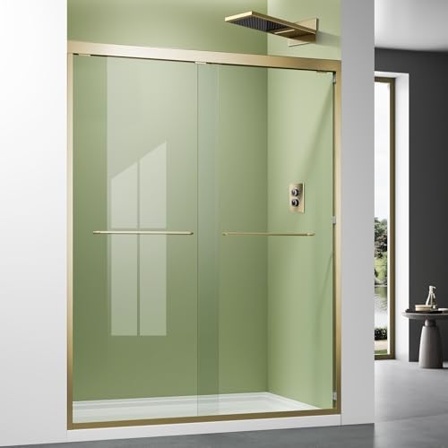 Brushed Gold Glass Shower Door, 45~48" W x 72" H Semi-Frameless Glass Door by Glazenclos
