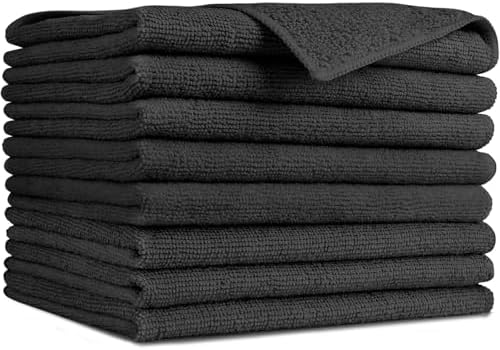 AIDEA Black Microfiber Cleaning Cloth-8PK, Cleaning Rags 12"x 16" Reusable by AIDEAHOME