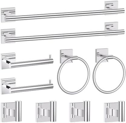 Polished Chrome Bathroom Hardware Accessories Towel Bar Set, 10 Pieces Bathroom by SOAEZ