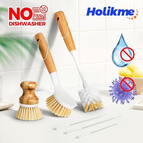 Holikme 6 Pack Dish Brush with Bottle Brush Scrub Brush Straw - Image 5