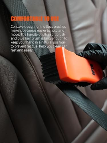 SPTA 3Pcs Car Detailing Brush Kit, Leather & Textile Interior Brush, - Image 3